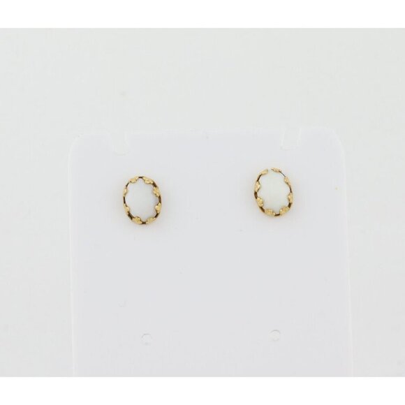 14k Yellow Gold Natural Opal Earrings Stud Post 3/8" x 1/4" - Picture 3 of 9